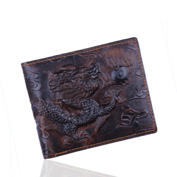 Other - Dragon Engraved Genuine Leather Bifold Mens Wallet